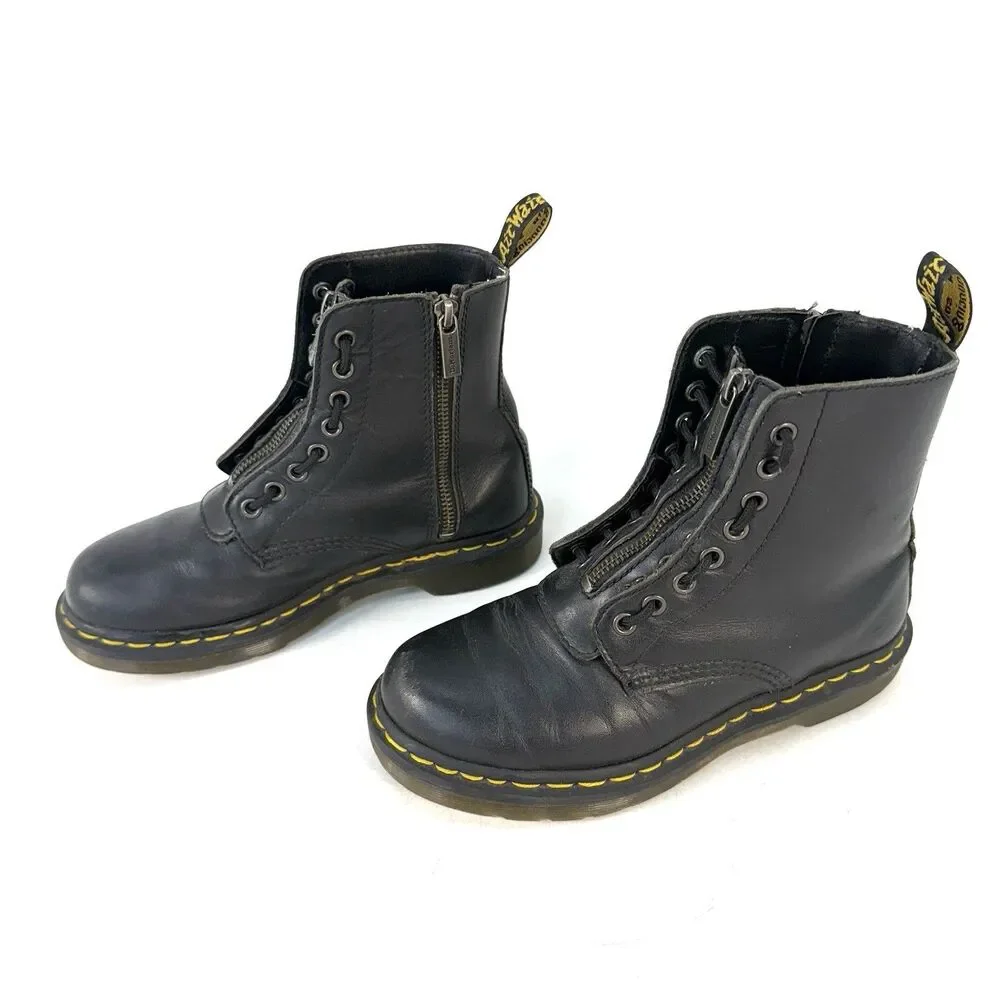 Dr. Martens 1460 Twin Zip 27629001 Women's Black Double Zip Leather Boots Size 6